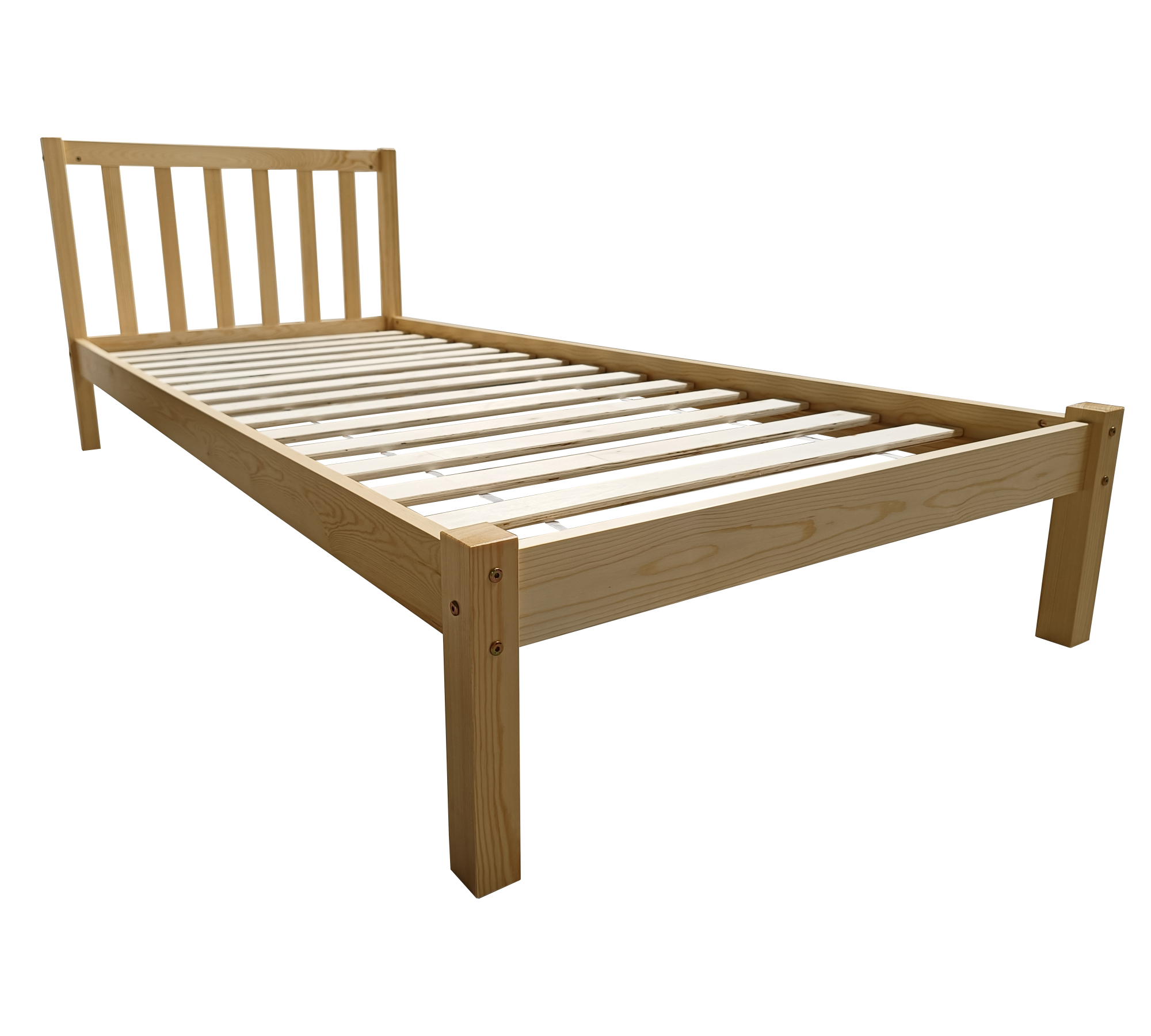 Scandi wooden bed, natural wood color, solid pine, 90x200 cm, with slatted base