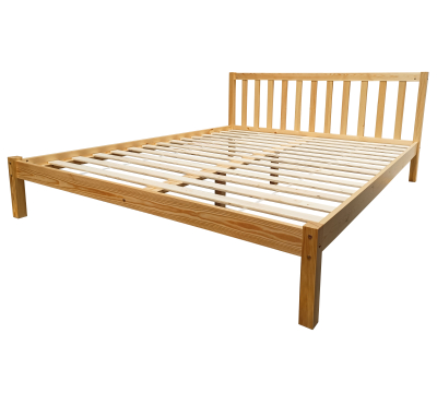 Scandi wooden bed, natural wood color, solid pine, 160x200 cm, with slatted base
