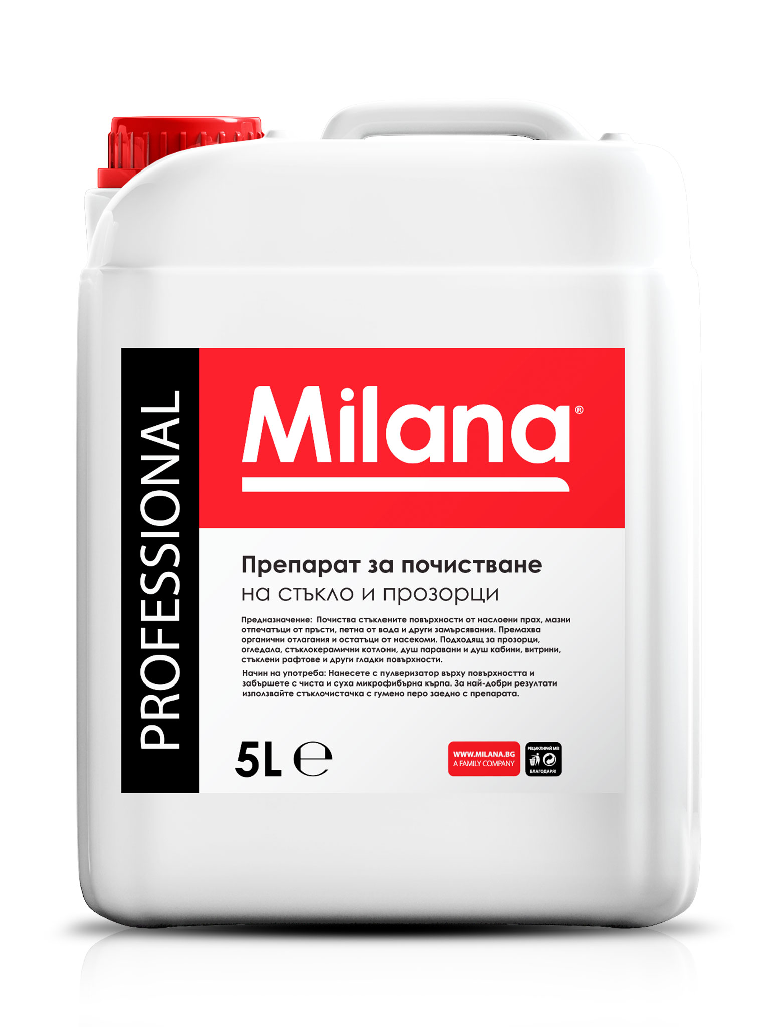 Detergent for glasses and mirrors 5L MILANA Professional